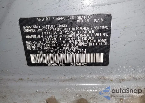 2019 Subaru Crosstrek 2.0I Premium z USA, uszkodzony, nr VIN JF2GTAEC1K8256314